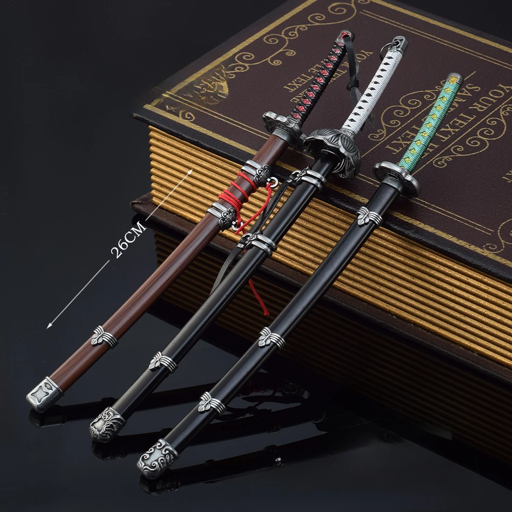 Sekiro Shadows Die Twice Katana 애니메이션 게임 주변 금속 Katana, 선물 상자, 코스프레 무기 모델 장식품, 장난감 검, 26cm, 3 개