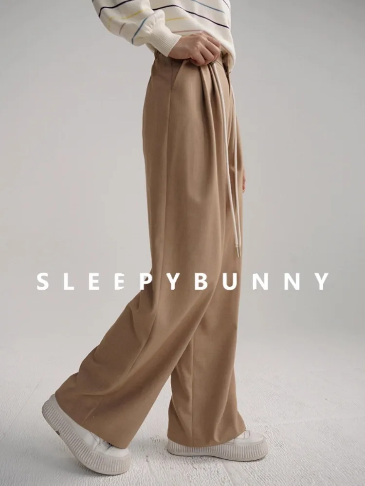 العصرية فضفاضة عالية الخصر السراويل النساء الخريف الكاكي الرباط بنطال ذو قصة أرجل واسعة عادية شيك قيعان طويلة الشارع الشهير الزي اليومي