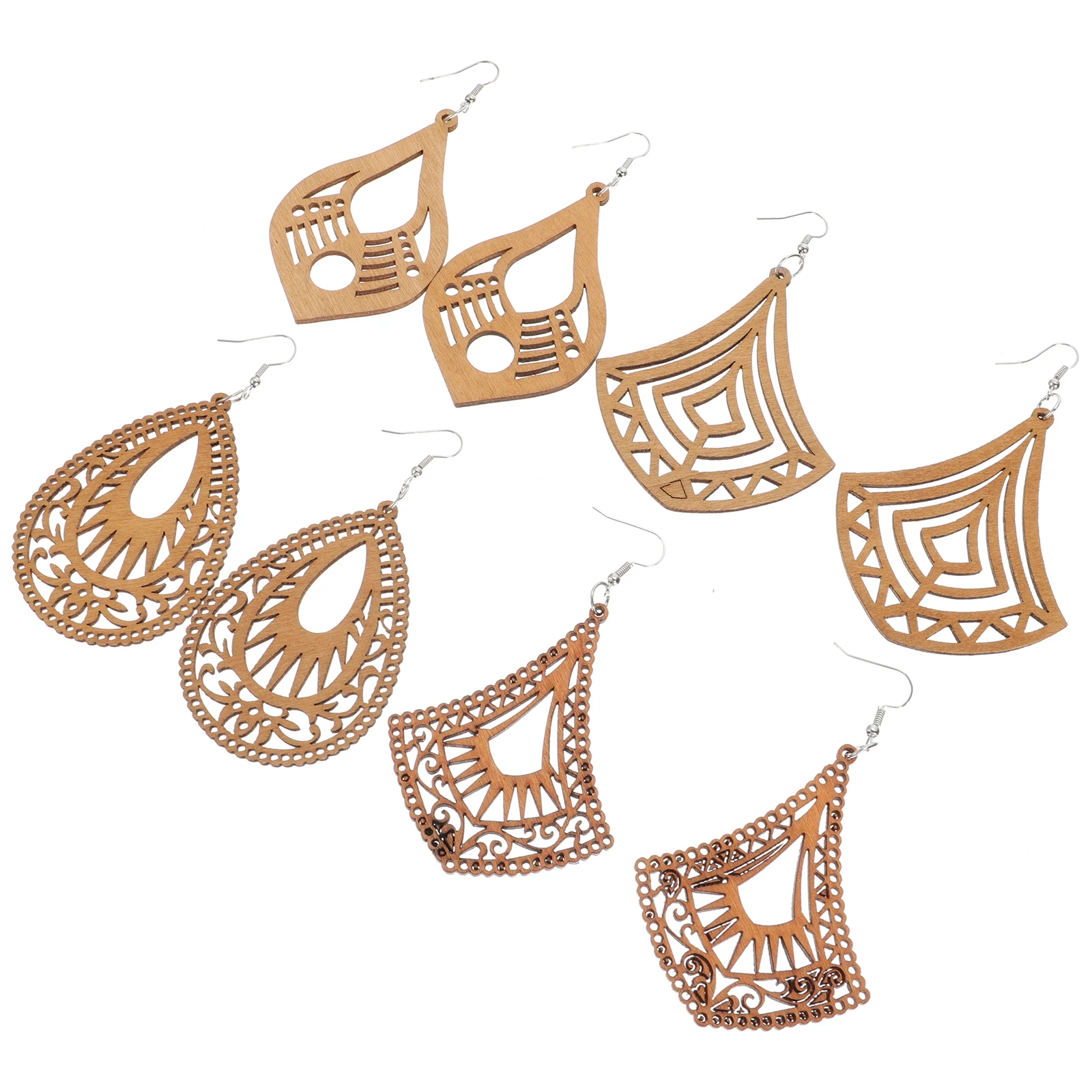 

Wooden Earrings for Women Geometry Dangle Drop Hollow Metal Bohemian Ear Jewelry Birthday Gifts Popular Accessories
