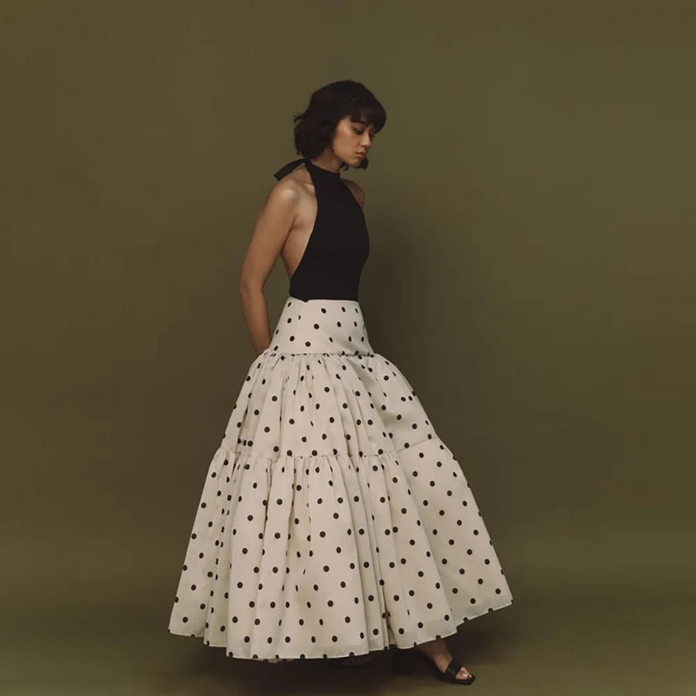 

2025 Customized O Neck Sleeveless Long Polka Dot Prom Gowns For Women Formal Occasion Evening Dress Boutique Robes De Soirée