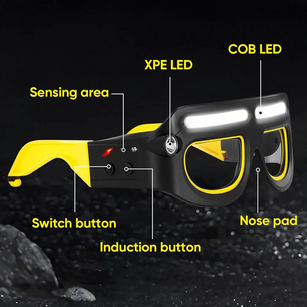 

Hands-Free Headlamp Ultra Light Led Flashlight Safety Glasses Headlights Detachable Sunglasses For Working,Riding,Night Fishing