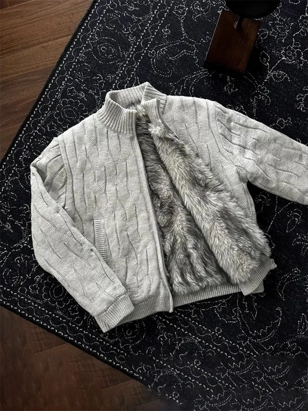 

Men's Winter Thiened Fce Zipper Knitted Open Cardigan Casual Loose Fit Soft Warm Heavy Gauge Sweater Casual Daily Wear