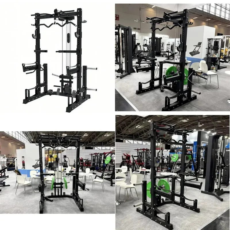 Commercial Multifunctional Power Squat Rack with Lat Pulldown and Cable Heavy Duty Steel Full Body Gym Training