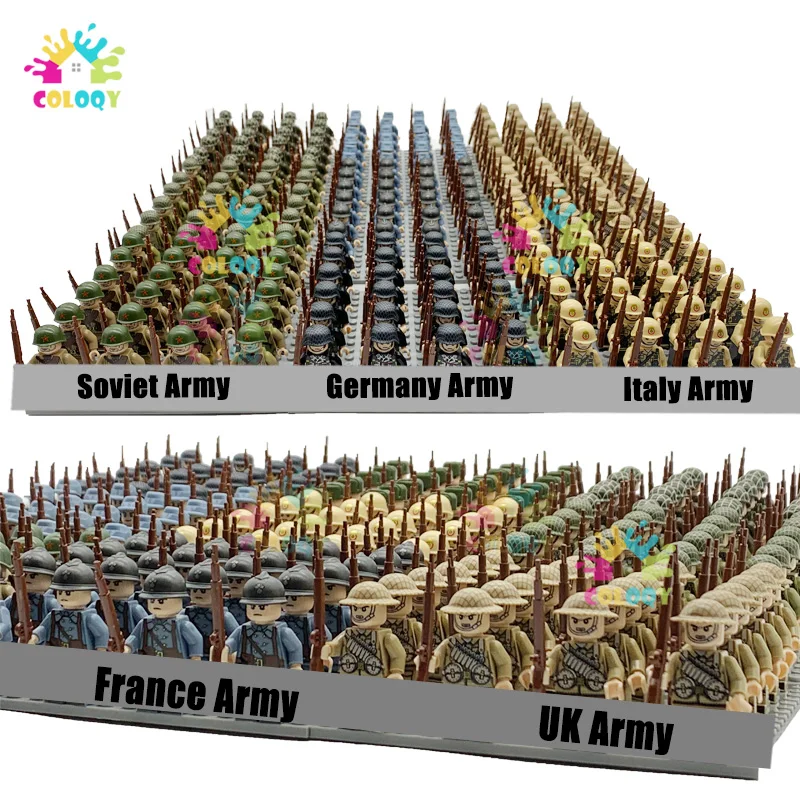 Kinderspielzeug WW2 24 Stück/Set Bausteine US Sowjetische UK Soldaten Mini-Actionfiguren 16x16 Grundplatte Spielzeug für Kinder Geburtstagsgeschenke