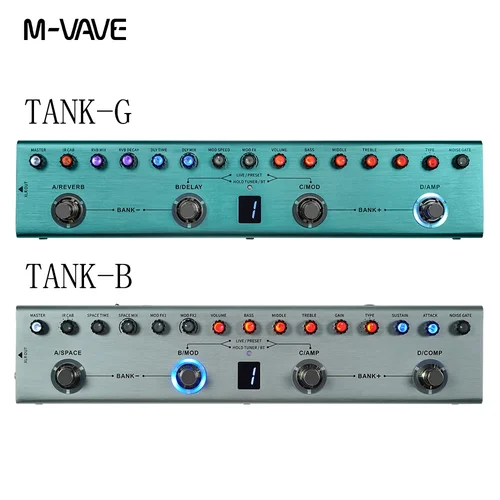 Pedal multiefectos para guitarra M-vave Tank-G, 36 preestablecimientos, 9 ranuras para preamplificador, EQ de 3 bandas, 8 ranuras para cabina IR, 3 modulación/retardo/efecto de reverberación