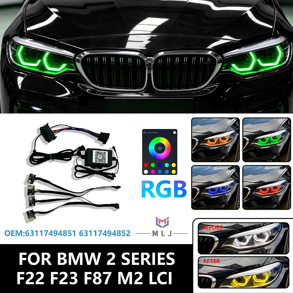 RGB für BMW 2er F22 F23 F87 M2 LCI OEM 63117494851 63117494852 DRL Plug-and-Play-Steuerung mit 64 Farben, Smartphone-gesteuerte Autoscheinwerfer