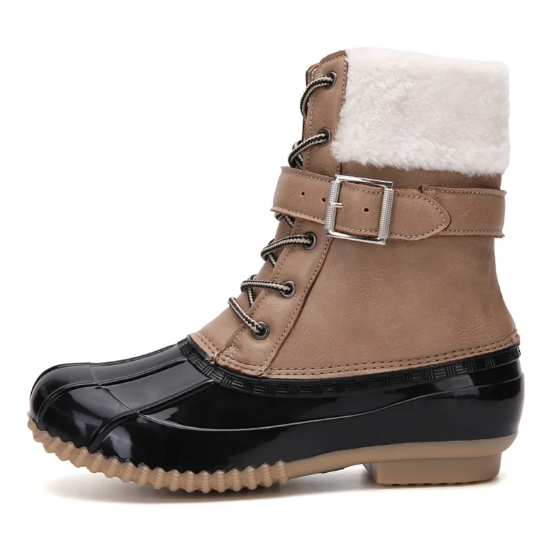 Buty damskie Lady Duck Boots Fur Waterproof Zipper Rubber Sole Women Rain Boots Lace Up Ankle Shoes Fur Winter Lady Shoes