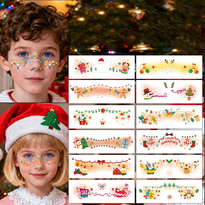 

6/12Pcs Cute Christmas Snowman Face Stickers Corner Of Eyes Temporary Body Art Tattoos Self Adhesive Sweet Party Accessories