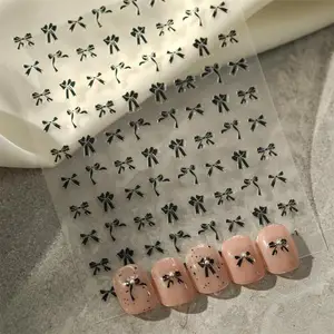 New Simple All-match Black And White Bow Nail Art Stickers Hand-painted Irregular Hollow Nail Back Adhesive Stickers