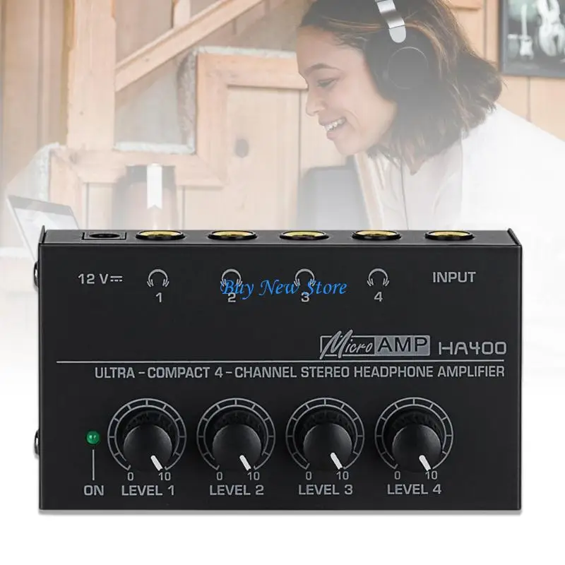 

20CE 4 Channel Headphone Amplifier JRC4580 Chip for Auditory Monitoring and Mixing with 3.5mm, and 6.35mm Inputs