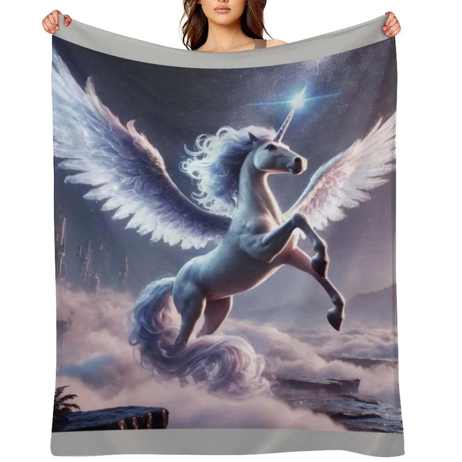 

Mystical Alicorn Hybrid in Enchanted Realm - Fantasy Creature Art Throw Blanket bed plaid wednesday Vintage Loose Blankets