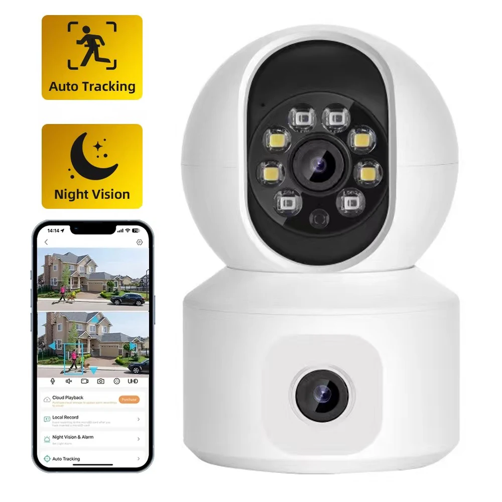 

ICSEE 4K 8MP WiFi Camera Dual Lens Dual Screens PTZ 4MP Auto Tracking Night Vision Security IP Indoor Home Safety Remote Control