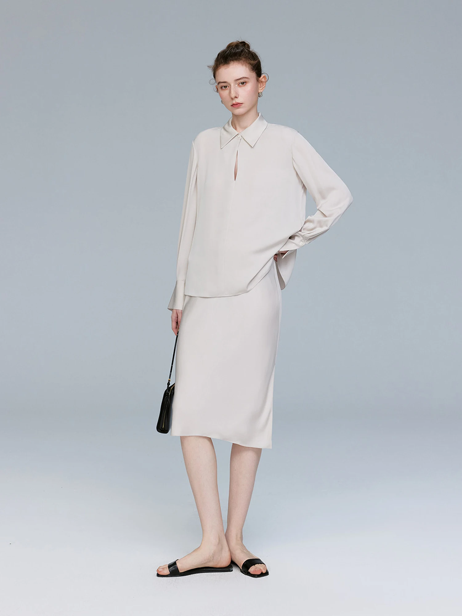 

Silk Chiffon Asymmetrical Side Split Skirt Simple Commute Double Gauze Satin Standard Fit City Women's Fashion U6939T0