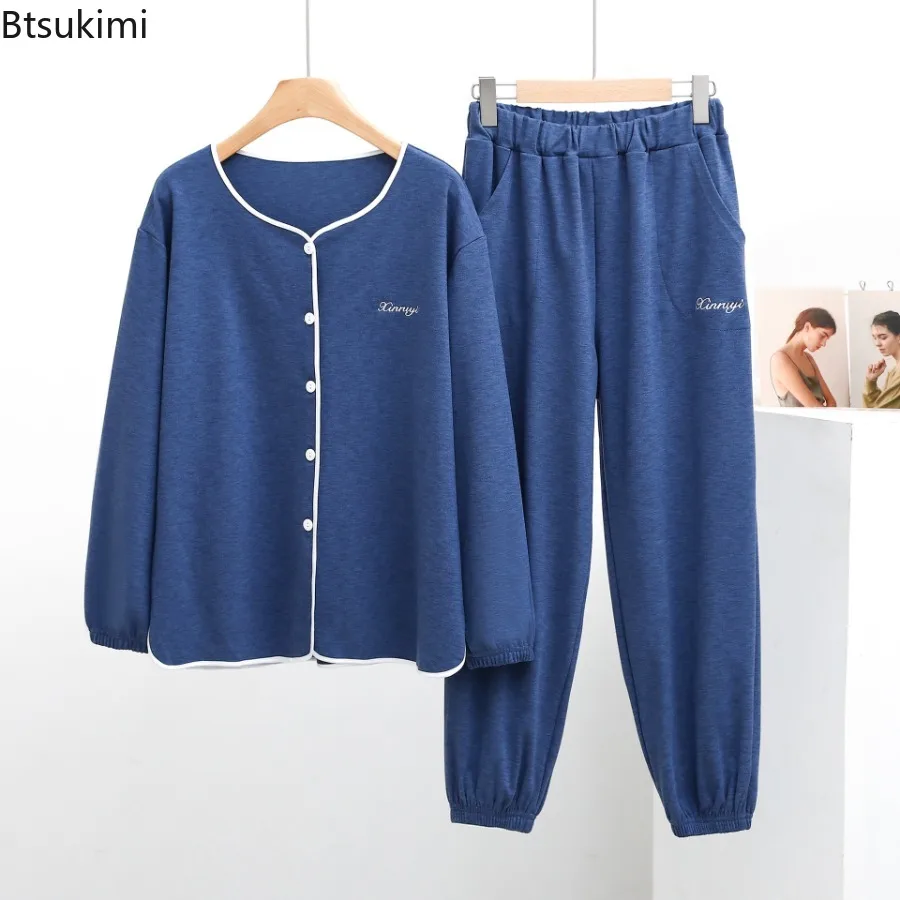 Flannel Home Clothes for Women Autumn Winter Plush Thicken Warm Sleepwear Long Sleeve Tops and Pant Sets Coral Fleece 2PCS Set