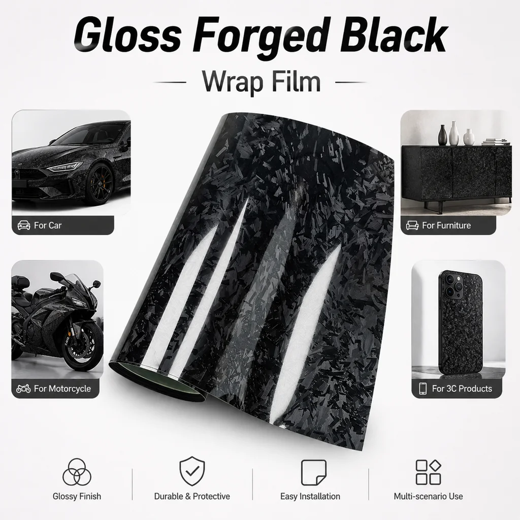 Glossy Black Forged Carbon Fiber Vinyl Wrap Film Car Styling Stickers For Motorcycle Bicycle