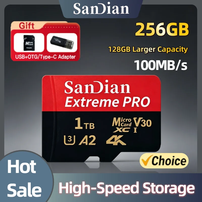 256GB U3 V30 High Speed Micro TF SD Card Class 10 Waterproof Memory SD Cards with USB Adapter for Phone Laptop Camera