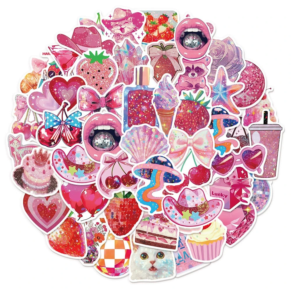 10/30/50 szt. Różowe naklejki w stylu INS, estetyczne, kreskówkowe, kawaii, dla dziewczynki, dziecięce naklejki dekoracyjne, DIY, na notebooka, telefon, walizkę, urocze naklejki