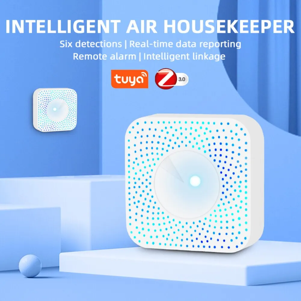 

Датчик качества воздуха Tuya Zigbee, 6 в 1 детектор температуры и влажности углекислого газа, формальдегида, VOC Co2 PM2.5