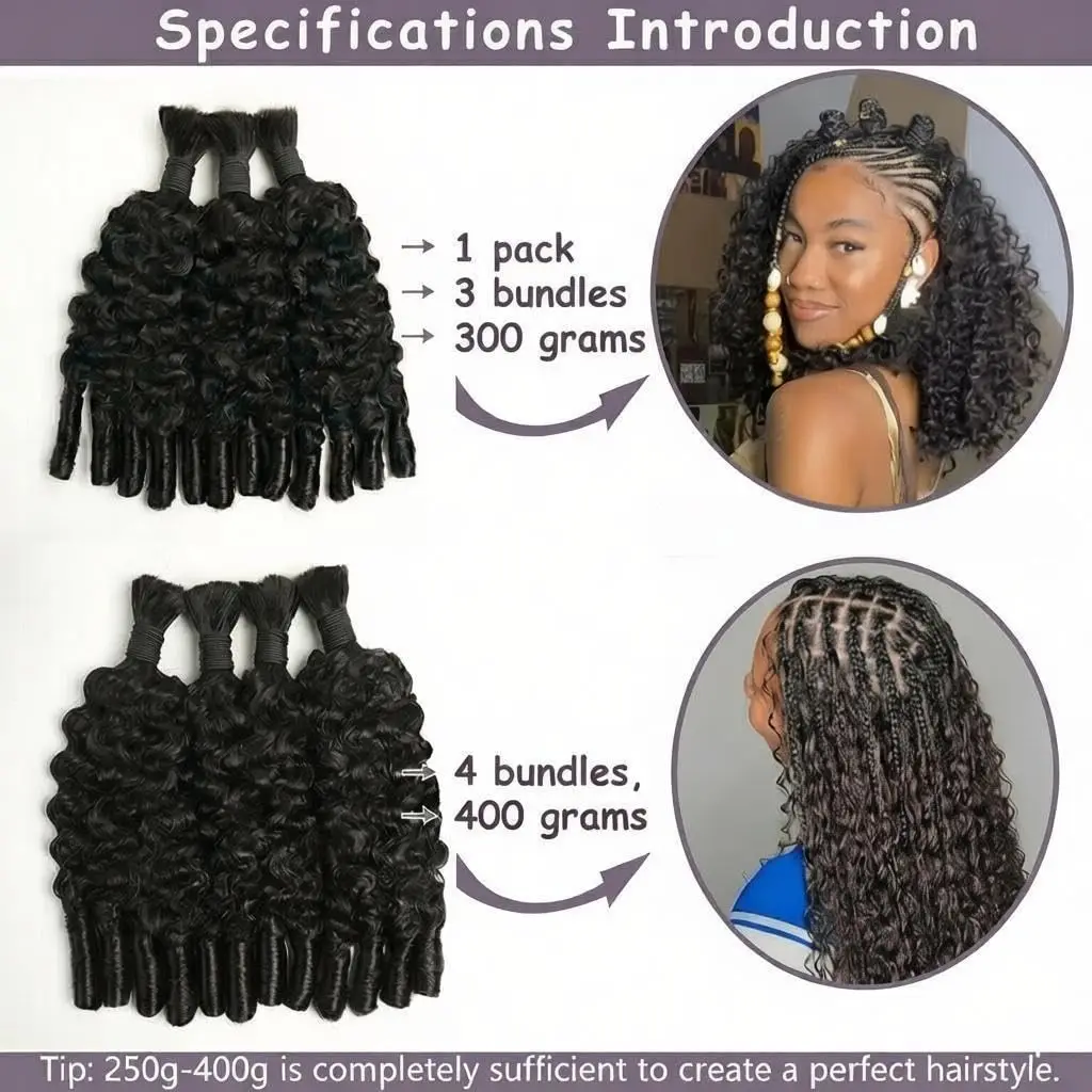Human Braiding Hair For Boho Braids Burmese Curly Bundles Human Hair For Bohemian Knotless Braids For Black Women Natural Black - Image 5