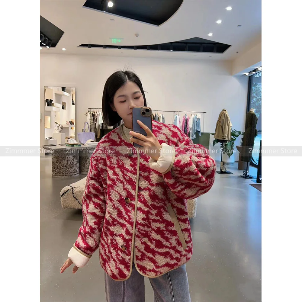 

Fashion women's 2024 autumn and winter new can be reversible wool blend loose round neck long-sleeved shaking grain velvet coat