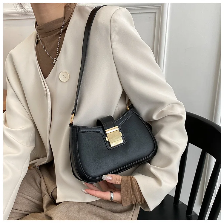 Vintage Trendy Ladies Underarm Shoulder Bag Solid Color Lacquer PU Leather Handbag Women Fashion Brand Simple Female Chain Purse