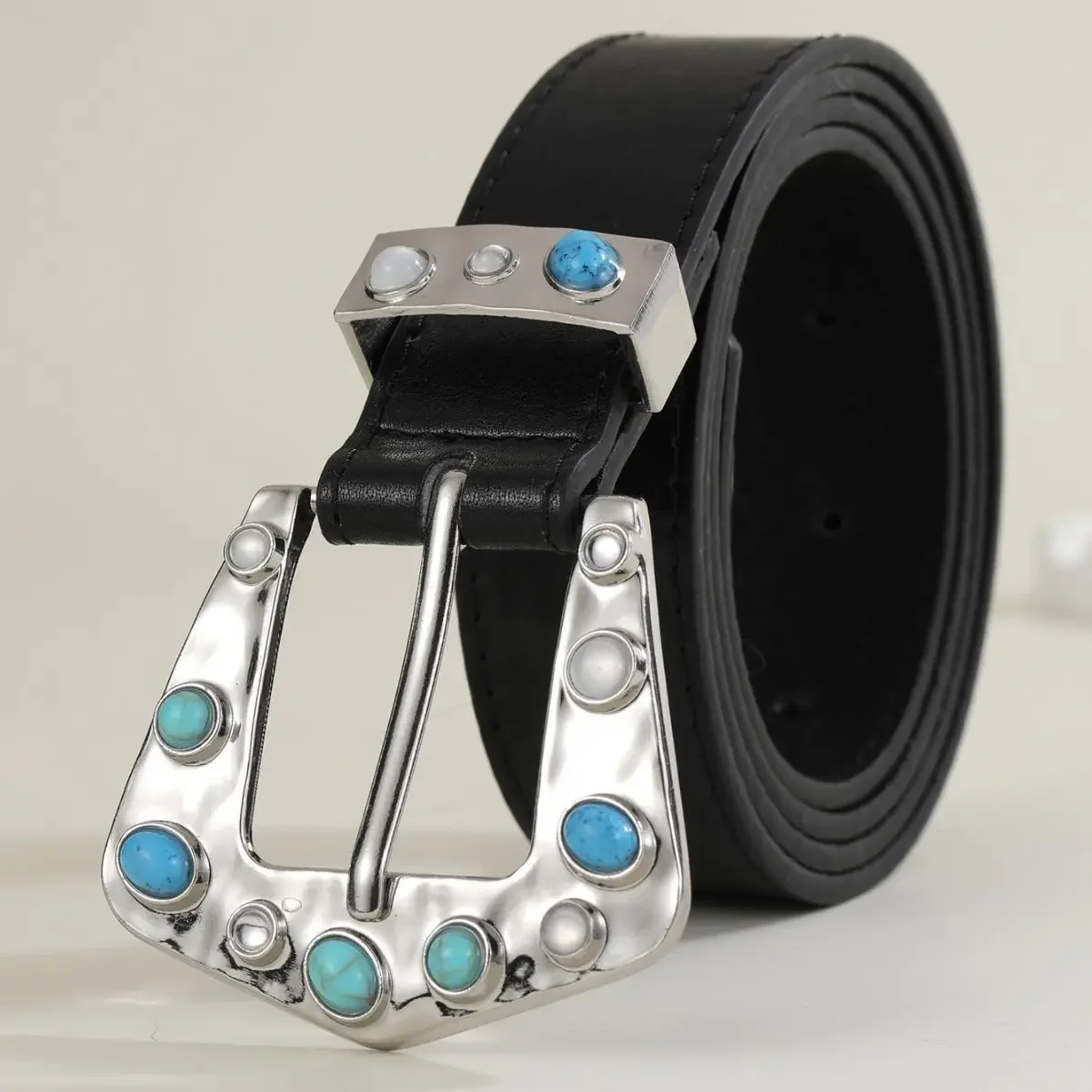 Vintage Inlaid Gemstone Belt Women Classic Trendy Cool Ins Style Versatile Jeans Accessories Luxury Blue Rhinestone Gothic Belt