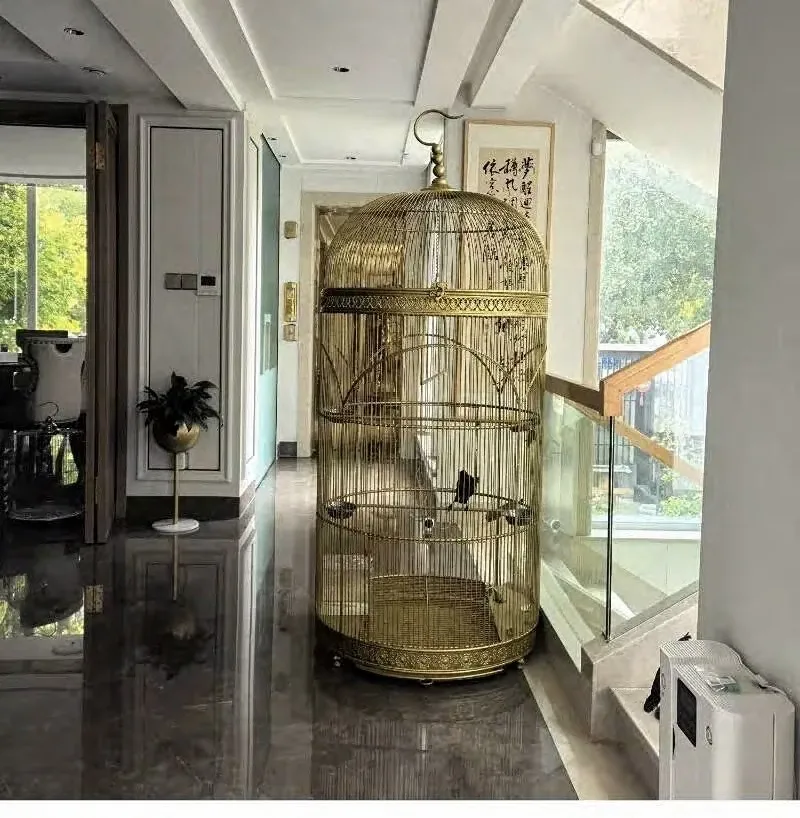 

European retro Cage Birds Budgie Canary Bird Z Extra Large iron Cylindrical Bird Cages courtyard outdoor Parrot Large Villa Cage