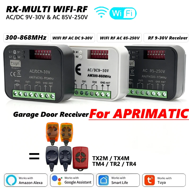 Tuya WiFi Smart Universal RX-MULTI Receiver 300-868MHz for APRIMATIC TX2M TX4M TM4 TR2 TR4 Garage Door Remote Control Opener