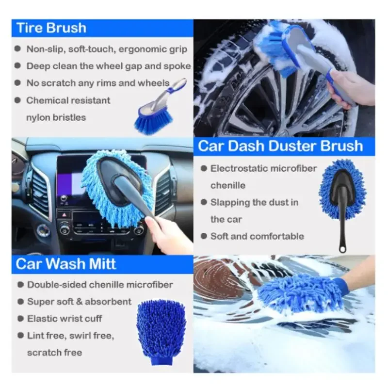 Car cleaning 10 sets of car wash brushes rubber wheel hub brush folding car wash bucket car wash brush set