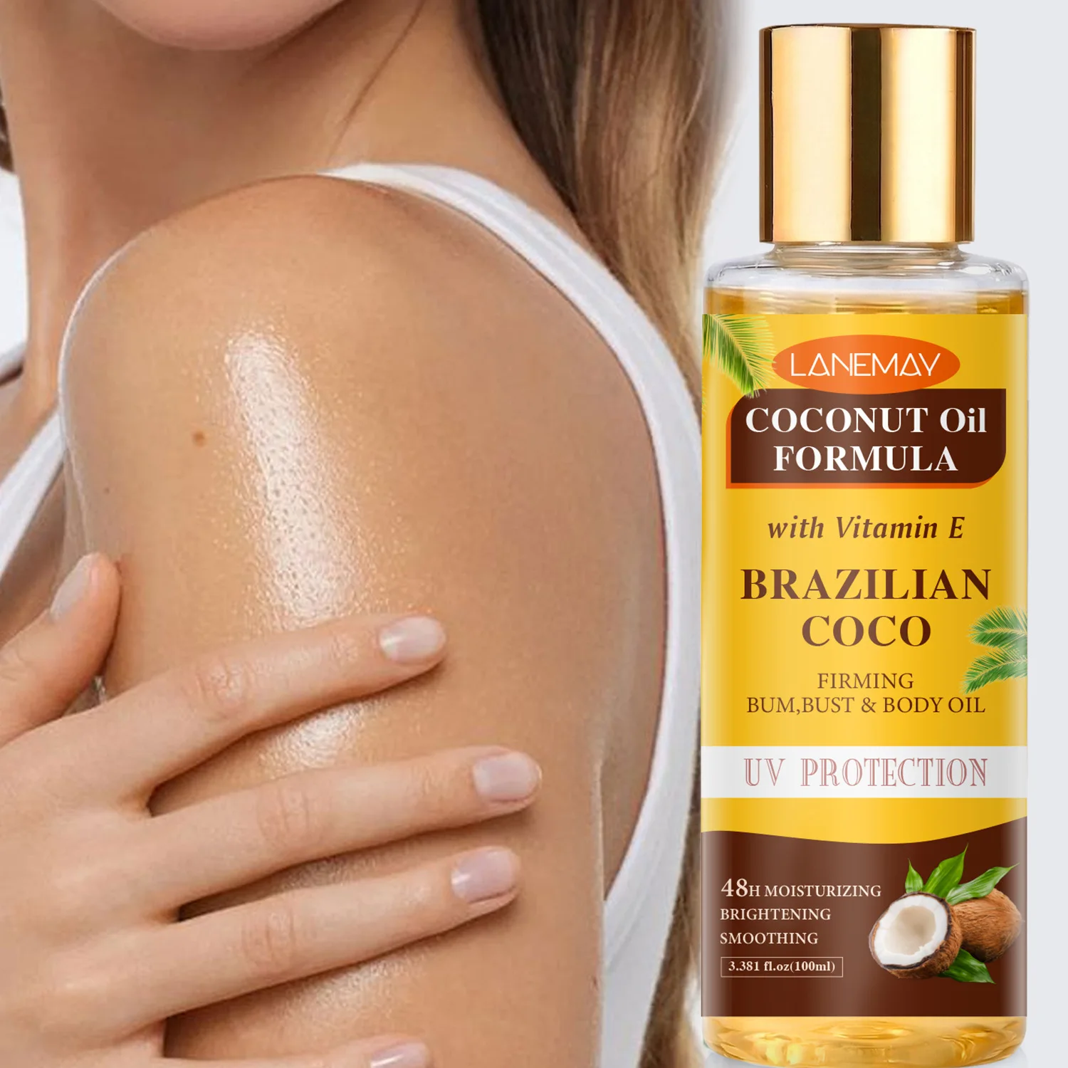 Brazilian Coco Firming Body Oil – Ultra-Lightweight Coconut Oil Formula with Vitamin E & Shea Butter for Bum, Bust & Full Body.
