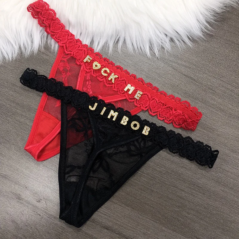 Custom G-String T-back Panties Crystal Letters Name Sexy Women Lace Underpants Customized Personalised Thong Lover Wife Gift