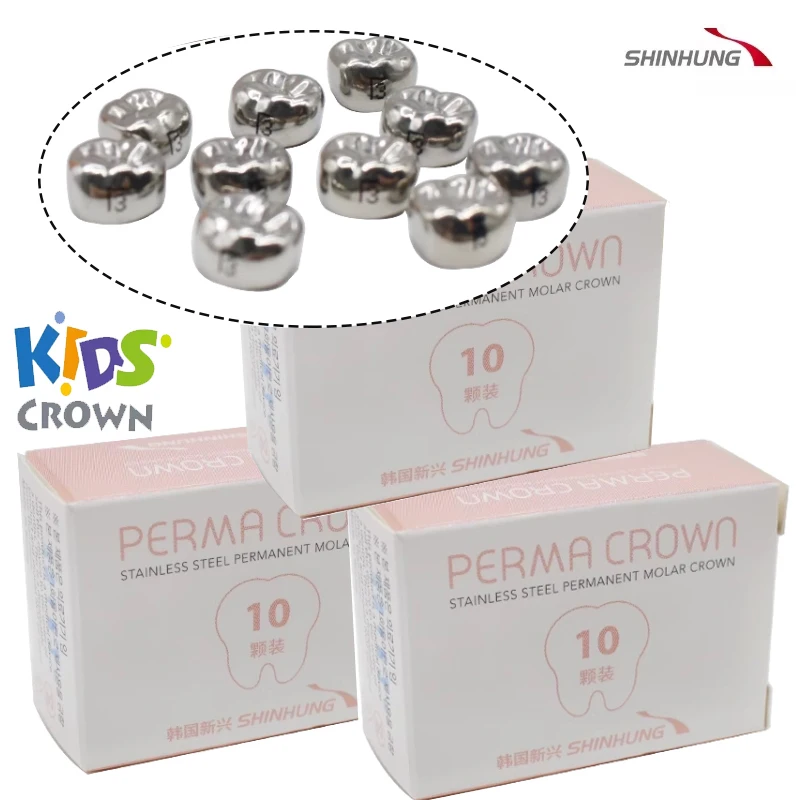 10Pcs/Box Dental Stainless Steel Kids Perma Crown Permanent Molar Preformed  Dental Kids Crown 1st 2nd Upper/Lower