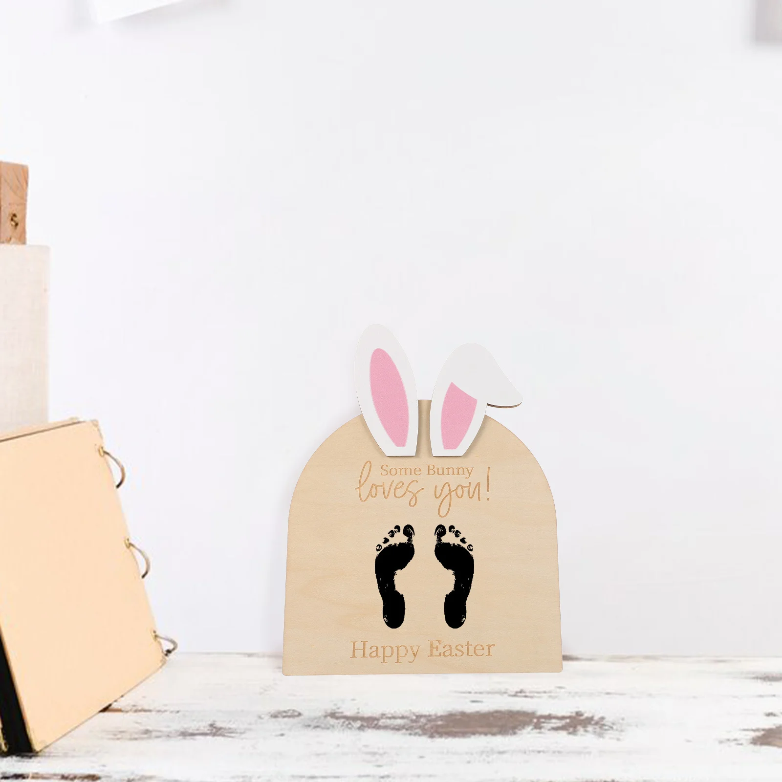 بصمة الطفل تذكار أرنب عيد الفصح لوحة خشبية ديكور غرفة الحضانة DIY بصمة حلية عدة الذاكرة الوليد