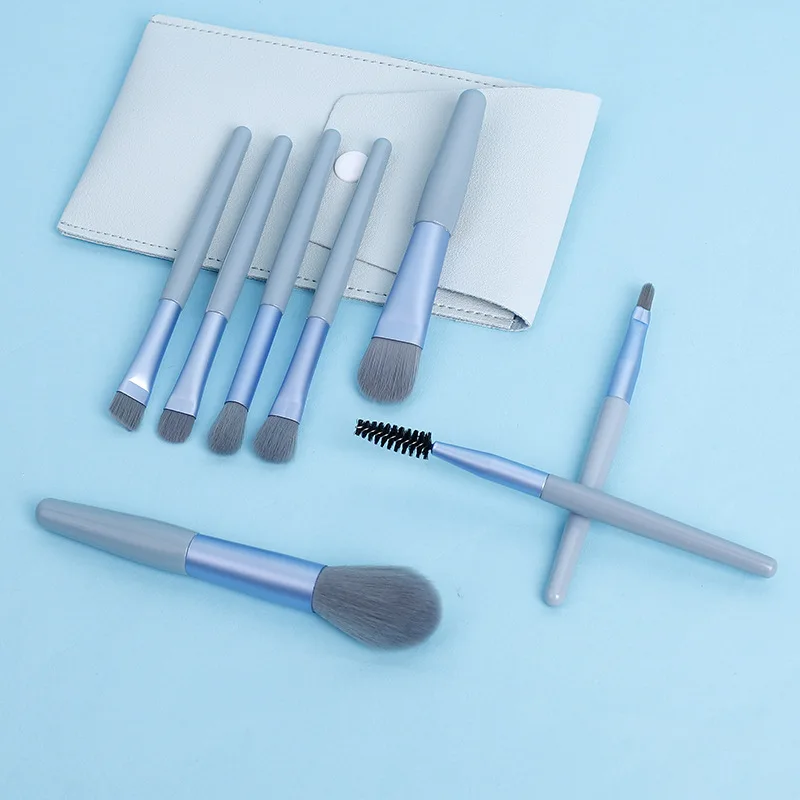 Ombretto Fondotinta in polvere Ciglia Correttore labbra Fard Set di pennelli per trucco 8 pezzi Mini set di pennelli per trucco morbido portatile da viaggio