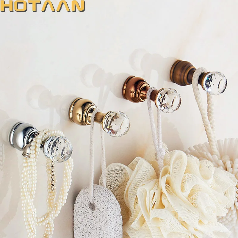 Crystal Hook Antique Brass Wall Clothes Rack Cloth Hook Wall Hook Robe Hook For Bathroom Accessory Hanger Copper Material YT3011