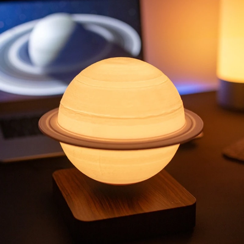 

Black Technology Creative Maglev Saturn Light 18cm Bedroom Atmosphere Three-color Light Desktop Ornament Gift Female
