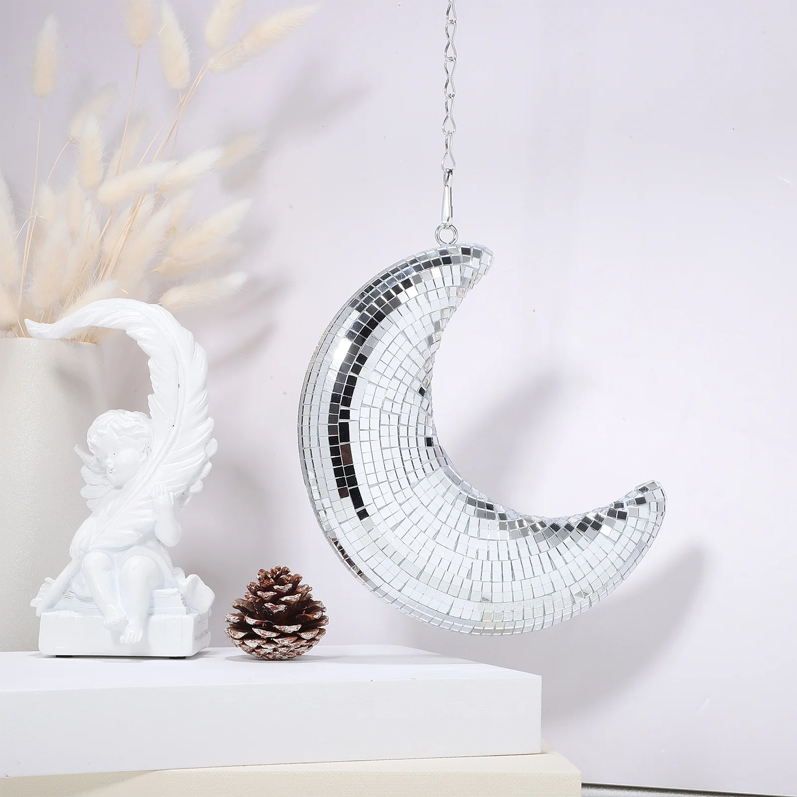 Moon Pendant Silver Hanging Disco Ball Decorations Retro Prom Home Ordinary Glass