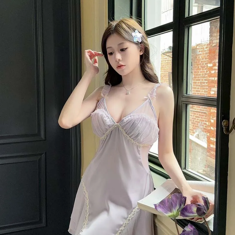 Two Piece Bathrobe Sleep Suit Summer Lace Kimono Gown Set Court Style Robe Nightgown Women Silky Satin Sleepwear Loungewear