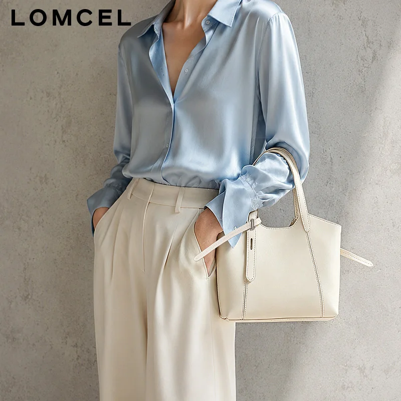 LOMCEL 631 Small-scale design lunch box tote bag for women, made of genuine leather, suitable for casual wear, versatile