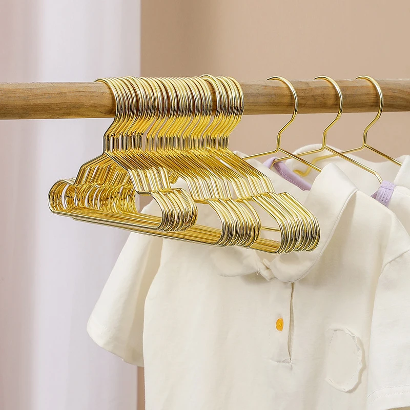 10pcs 15/20/25cm Small Golden Hangers Children Clothing Hangers Coats Pants Drying Rack Wardrobe Hanger Baby Adult Skirt Dress