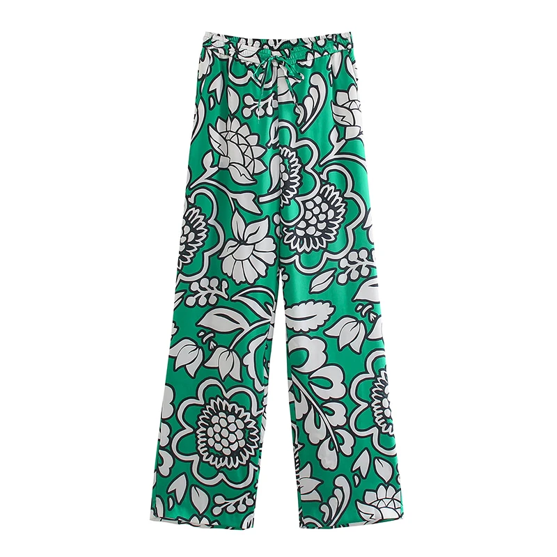 SIYANG Women Fashion Chic Floral Print Bow Drawsting Pants Female Side Pockets Straight Pants Ladies Trousers