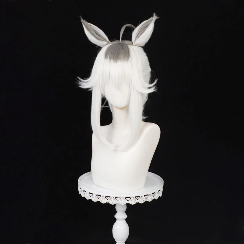 Game Uma Musume Pretty Derby Oguri Cap Cosplay Wig White Long Synthetic Hair Tail Ears For Women Men Halloween Costume Party view 2