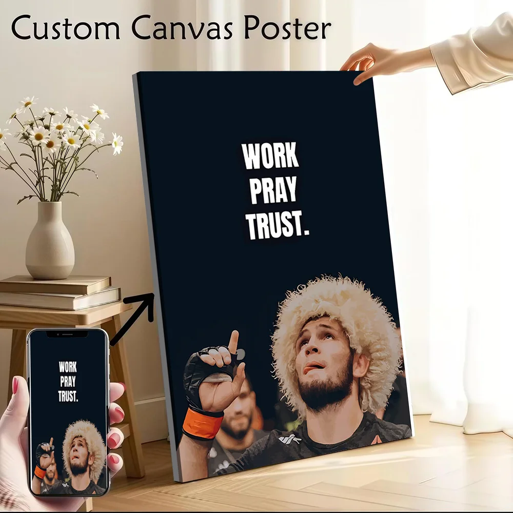 Work Pray Trust - Khabib Poster Customizable Printed Canvas Painting for Pictures Wall Art Modern Living Room Paintings Luxury