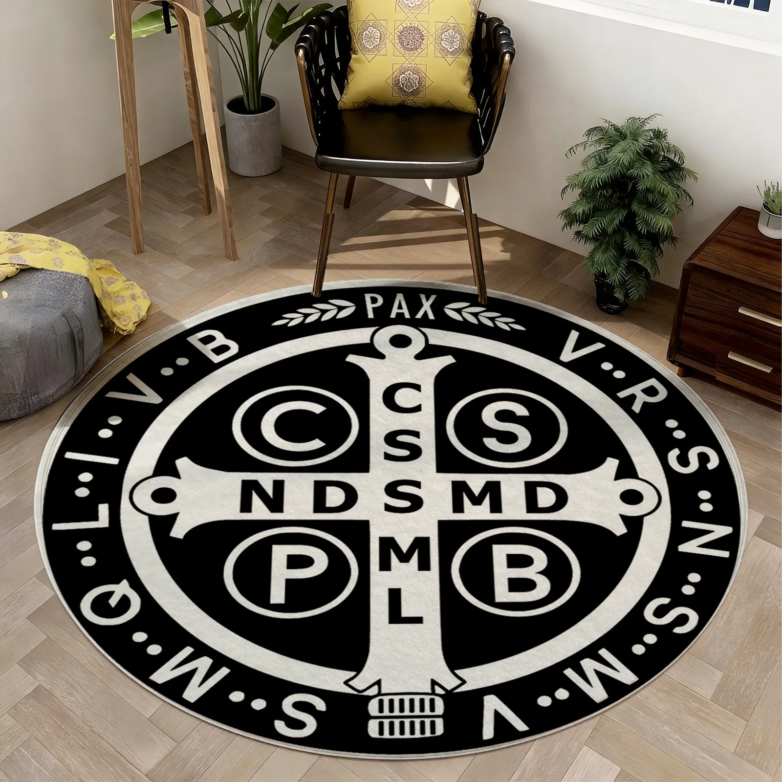 Bohemian Round Area Rug Symbol Typography Floor Mat Geometric Design Luxury Modern Living Room Decor Ethnic Style Abstract Carpe
