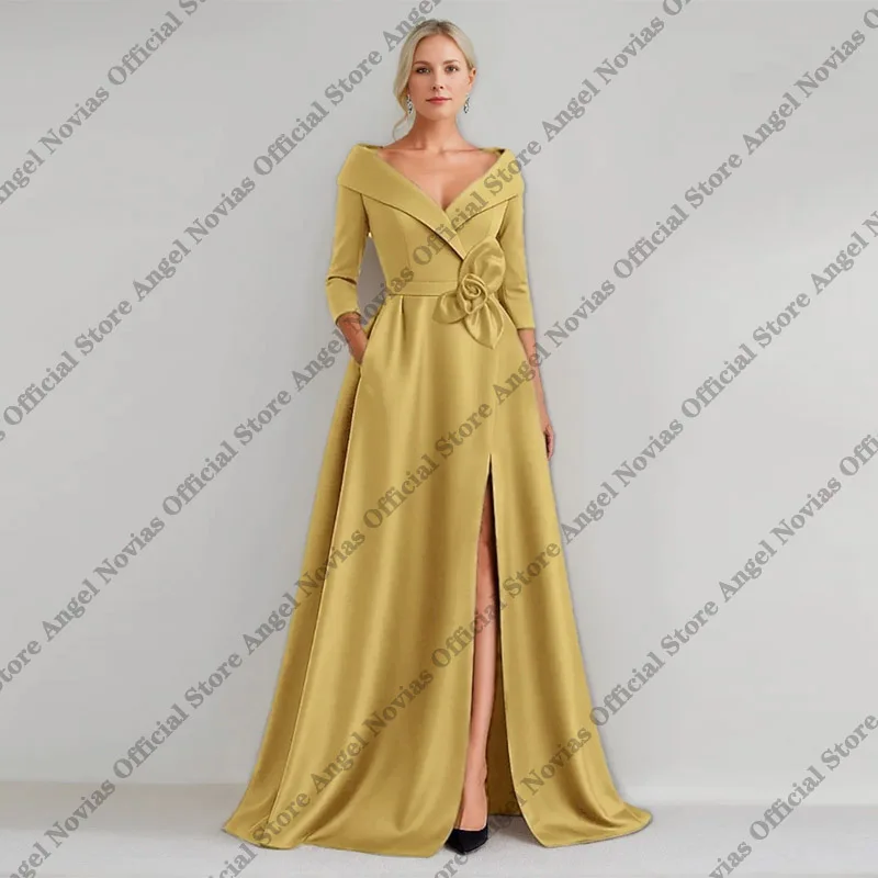 

Plus Size Yellow Mother of the Bride Dresses with Split Wedding Evening Dresses vestidos para casamento mãe da noiva