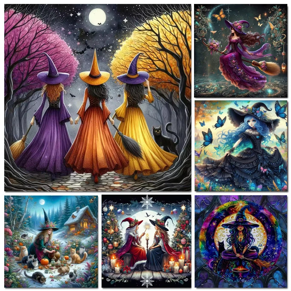 

Хэллоуин DIY алмазная живопись наборы для вышивки крестом ведьма Алмазная мозаика искусство 5D бабочка черный кот луна вышивка домашний декор