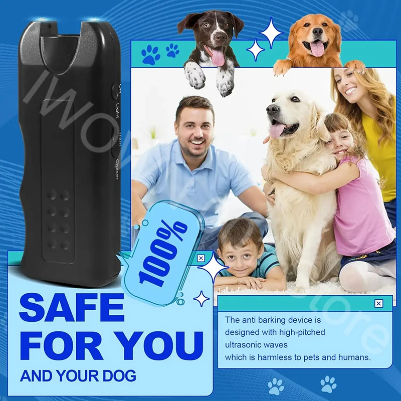 Ultrasonic Automatic Bark Stopper Handheld Dog Bark Suppressor with LED Light Repeller Trainer Battery Powered for All Size Dogs view 6