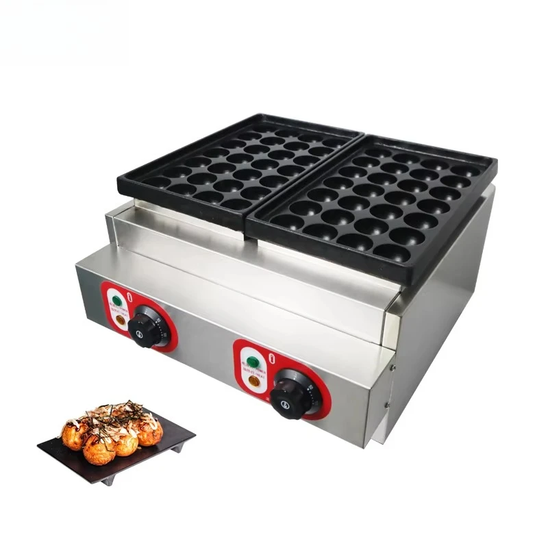 Commercial Electricity Double Plate Fish Ball Waffle Machine 28 Holes Non-stick Snack Round Ball Machine Plate Grill Machine