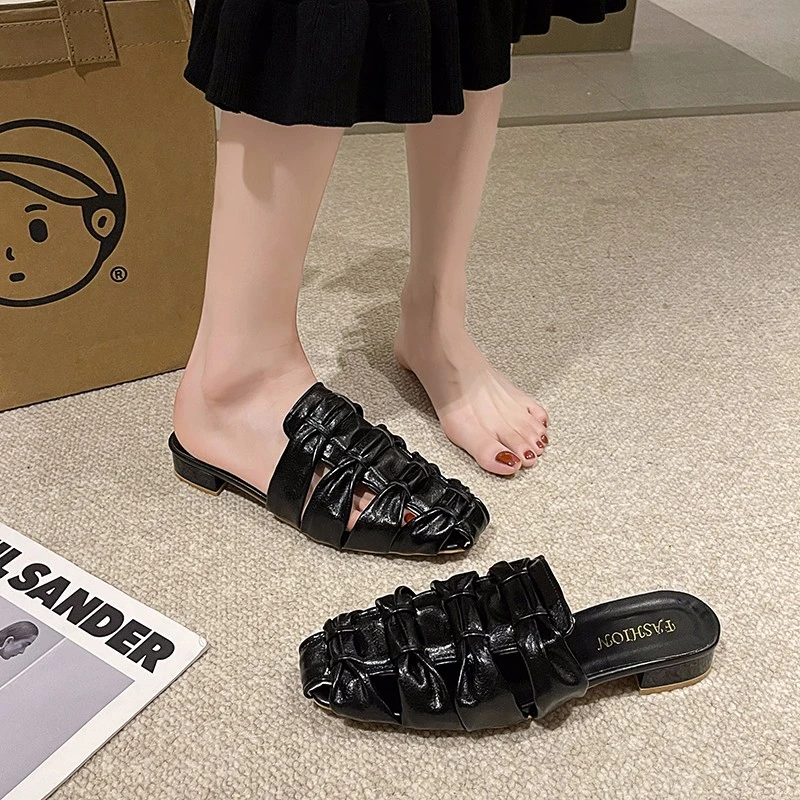 Baotou Half Slippers Women Summer 2024 New Female Slip-on Mules Sandals Woven Sandals Women's Casual Sandals Office Ladies Shoes