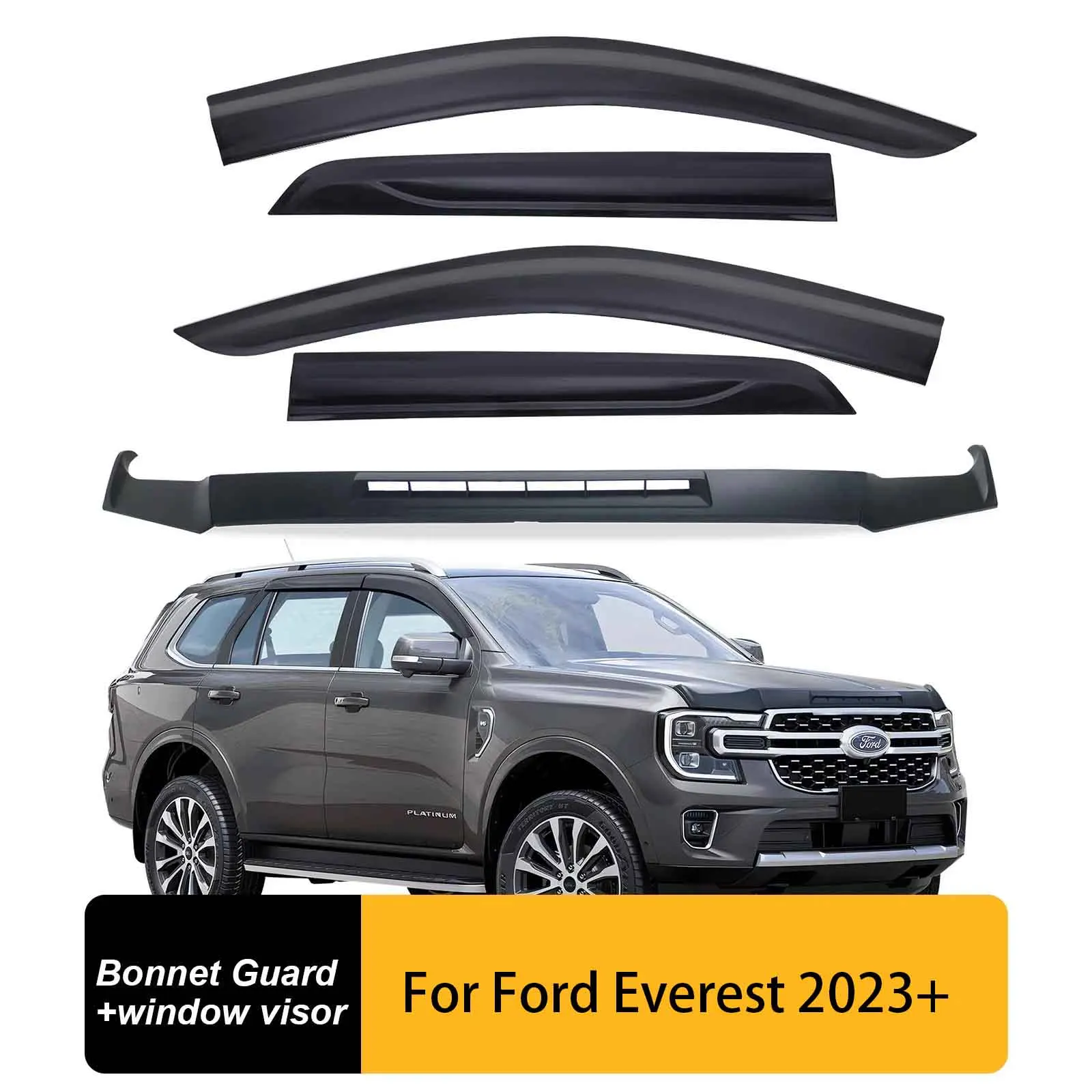 Bonnet Protector Guard +Wind Deflector Window Visor Weather Shield For Ford Everest Next Generation 2023 2024 Accessories